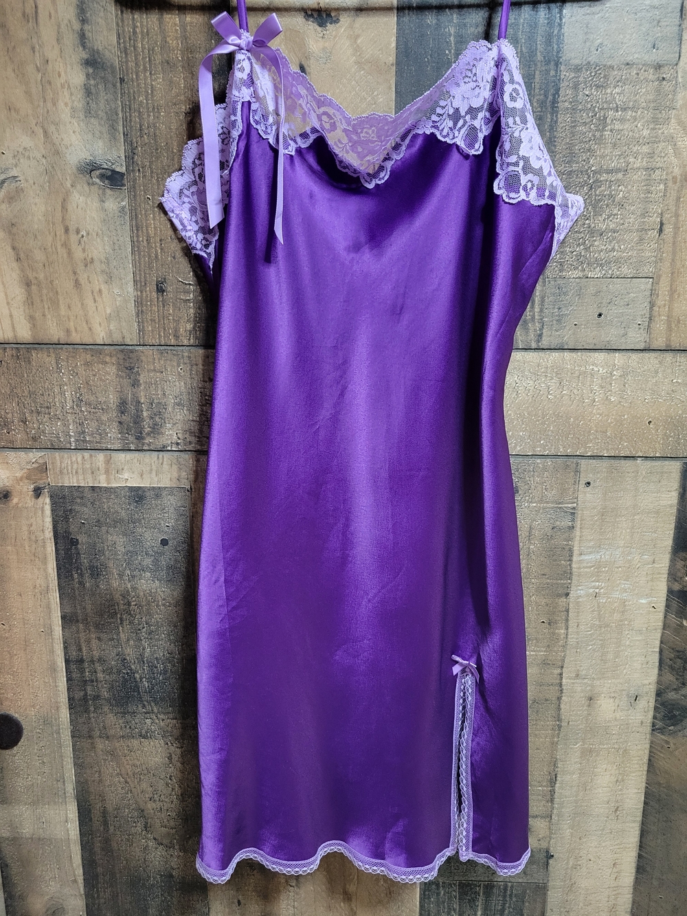 Victoria's Secret Deep Purple Satin Lace-Trim Chemise Slip